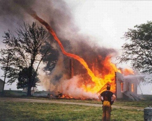 A tornado made of fire.